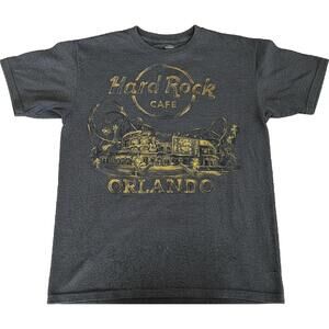 Hard Rock Cafe Orlando Stone Wash T-Shirt Medium Gray Graphic Tee Limited Travel